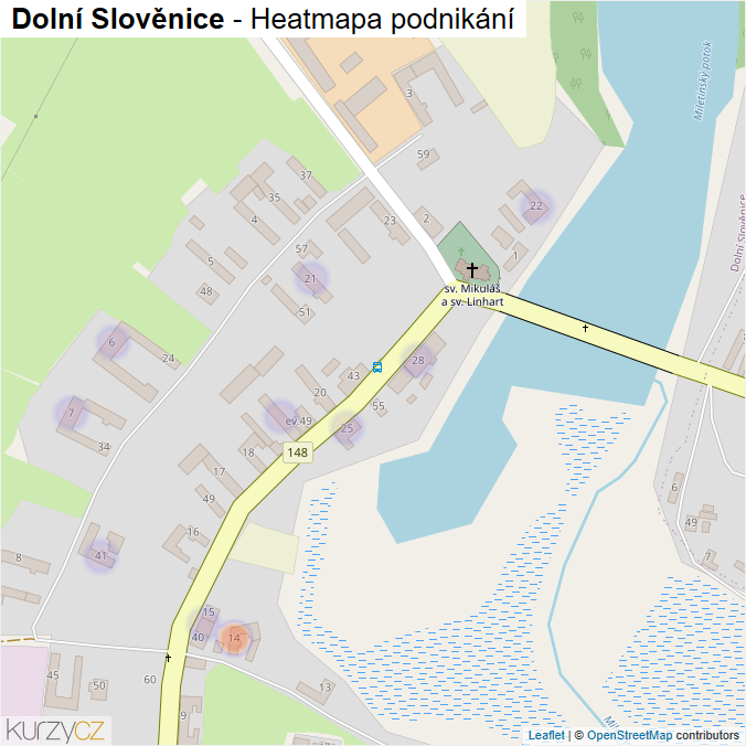 Mapa Dolní Slověnice - Firmy v části obce.