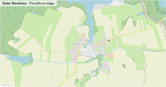 Dolní Slověnice - záplavové mapy stoleté vody