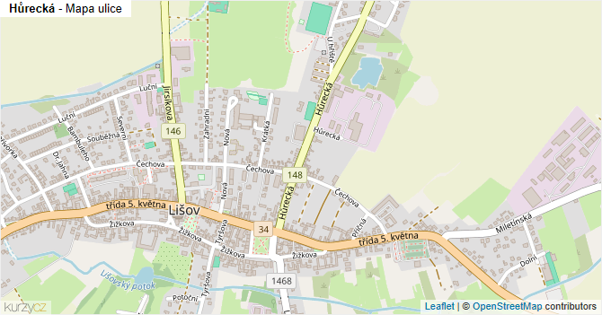 Hůrecká - mapa ulice