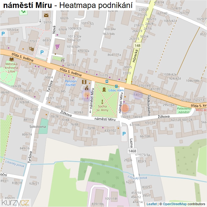 Mapa náměstí Míru - Firmy v ulici.
