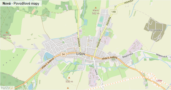 Nová - záplavové mapy stoleté vody