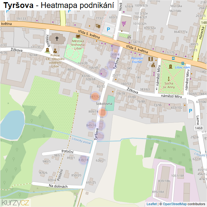 Mapa Tyršova - Firmy v ulici.