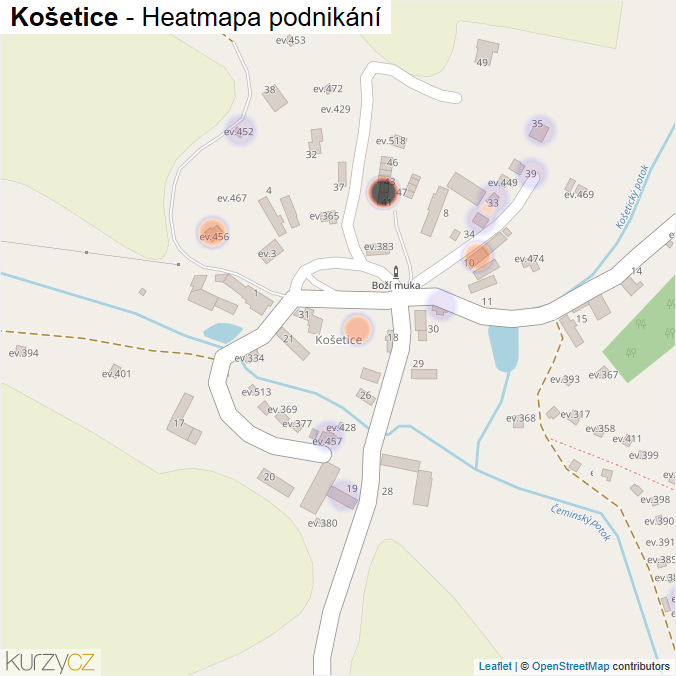 Mapa Košetice - Firmy v části obce.