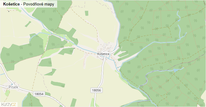 Košetice - záplavové mapy stoleté vody