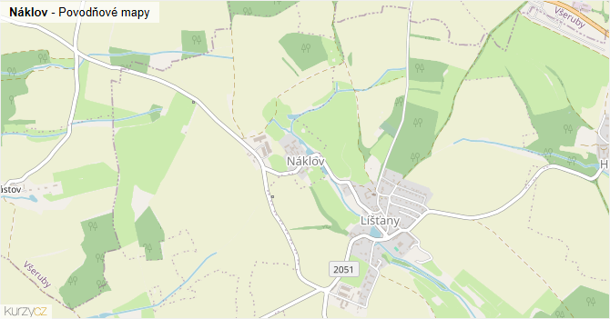 Náklov - záplavové mapy stoleté vody