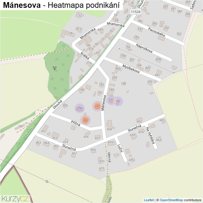 Mapa Mánesova - Firmy v ulici.