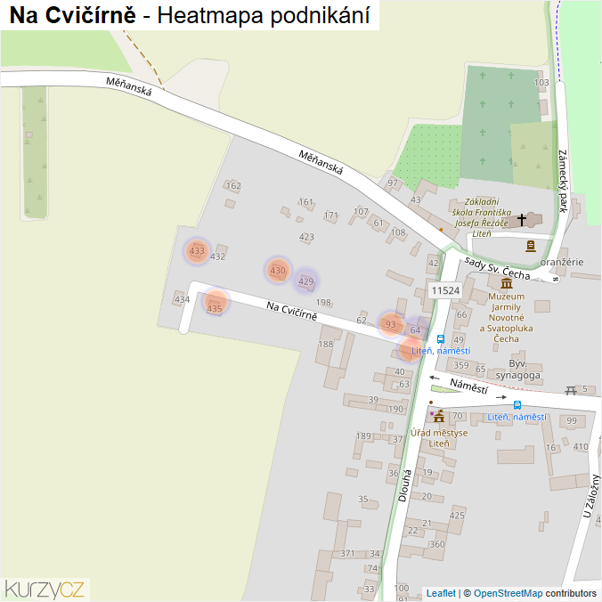 Mapa Na Cvičírně - Firmy v ulici.