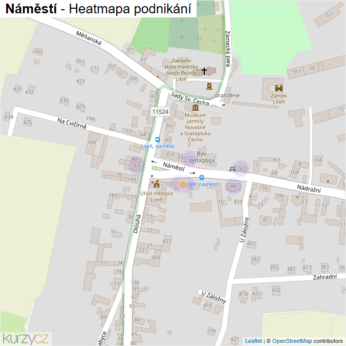 Mapa Náměstí - Firmy v ulici.