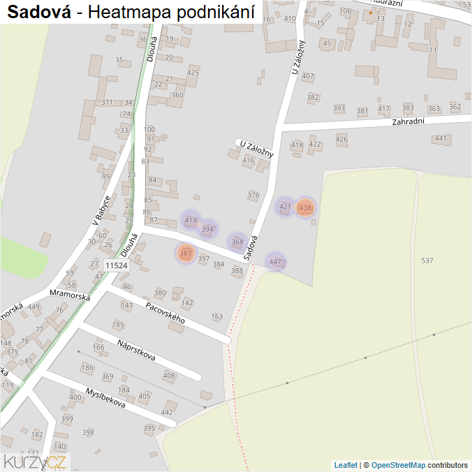 Mapa Sadová - Firmy v ulici.