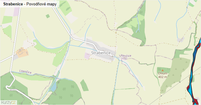 Strabenice - záplavové mapy stoleté vody