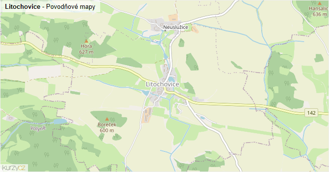 Litochovice - záplavové mapy stoleté vody
