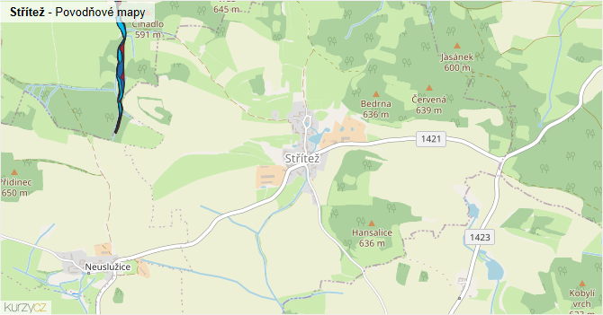 Střítež - záplavové mapy stoleté vody
