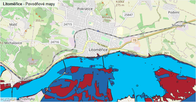 Litoměřice - záplavové mapy stoleté vody