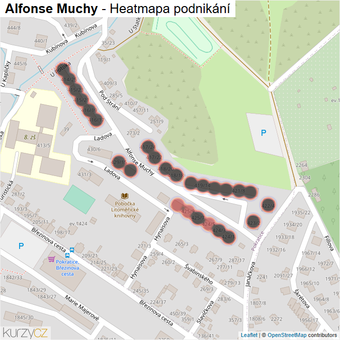 Mapa Alfonse Muchy - Firmy v ulici.