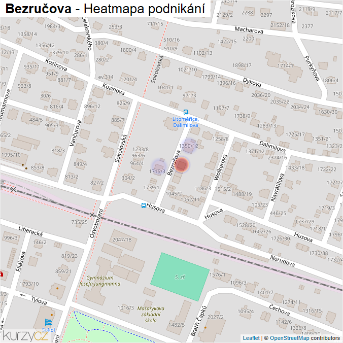 Mapa Bezručova - Firmy v ulici.