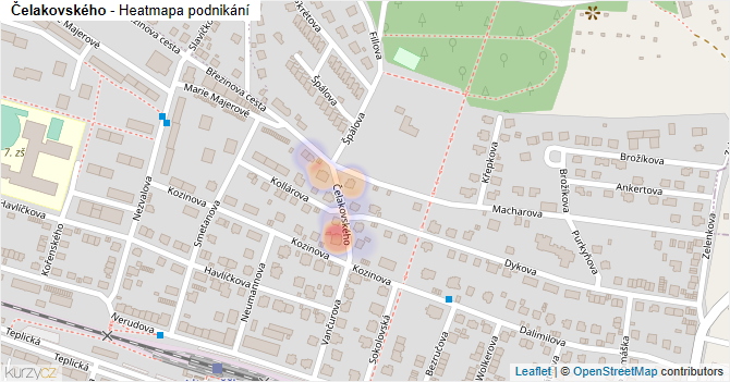 Čelakovského - mapa podnikání