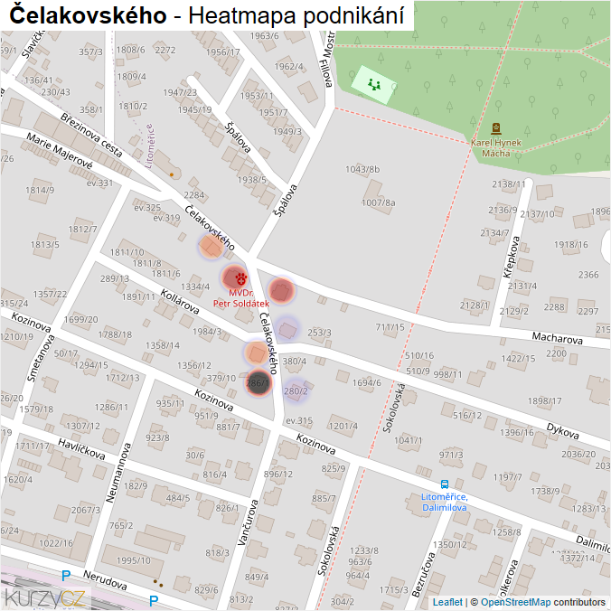 Mapa Čelakovského - Firmy v ulici.