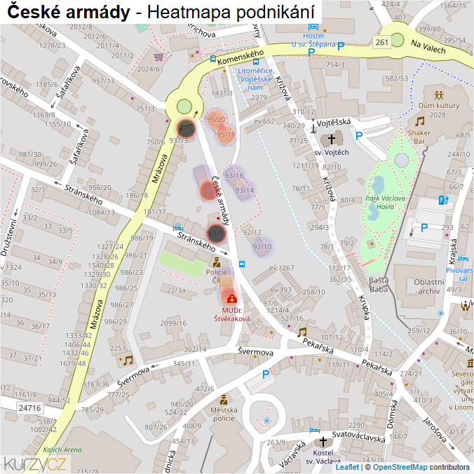 Mapa České armády - Firmy v ulici.