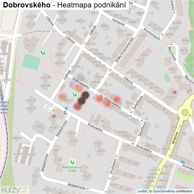 Mapa Dobrovského - Firmy v ulici.
