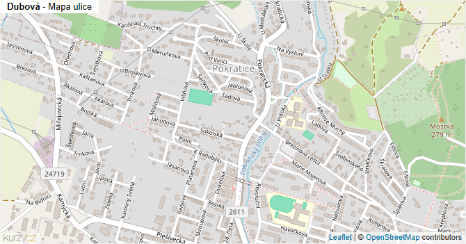 Dubová - mapa ulice
