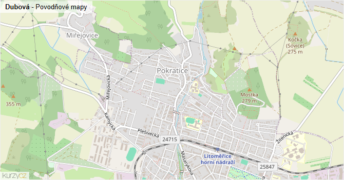 Dubová - záplavové mapy stoleté vody