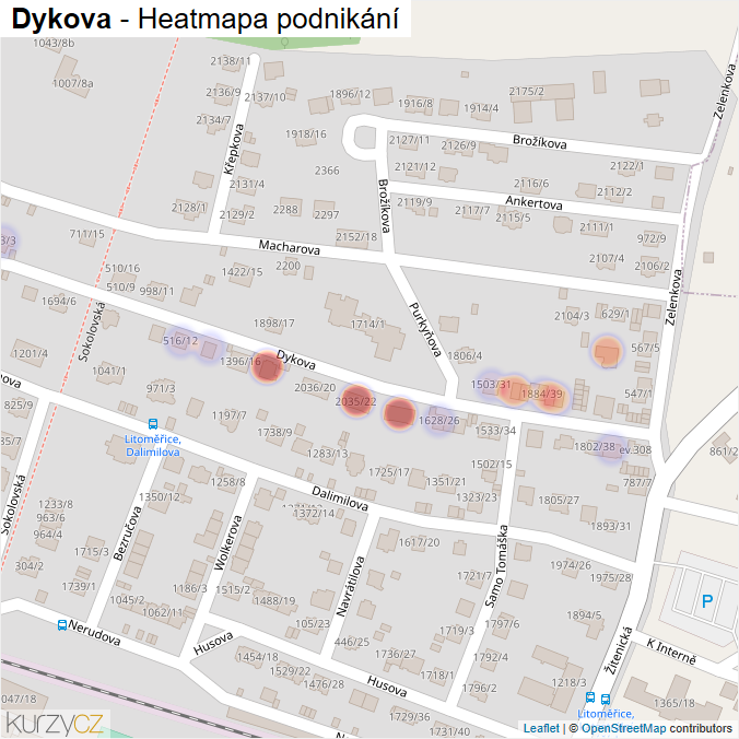 Mapa Dykova - Firmy v ulici.