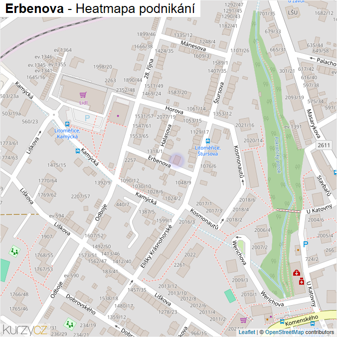 Mapa Erbenova - Firmy v ulici.