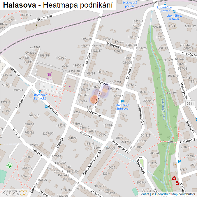 Mapa Halasova - Firmy v ulici.