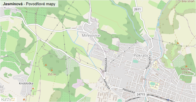 Jasmínová - záplavové mapy stoleté vody