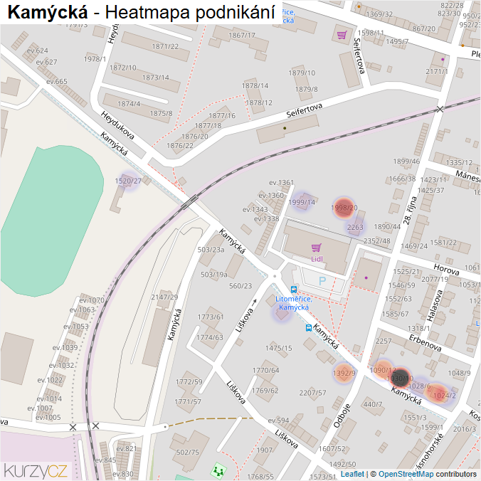 Mapa Kamýcká - Firmy v ulici.