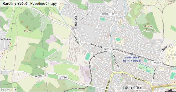 Karolíny Světlé - záplavové mapy stoleté vody