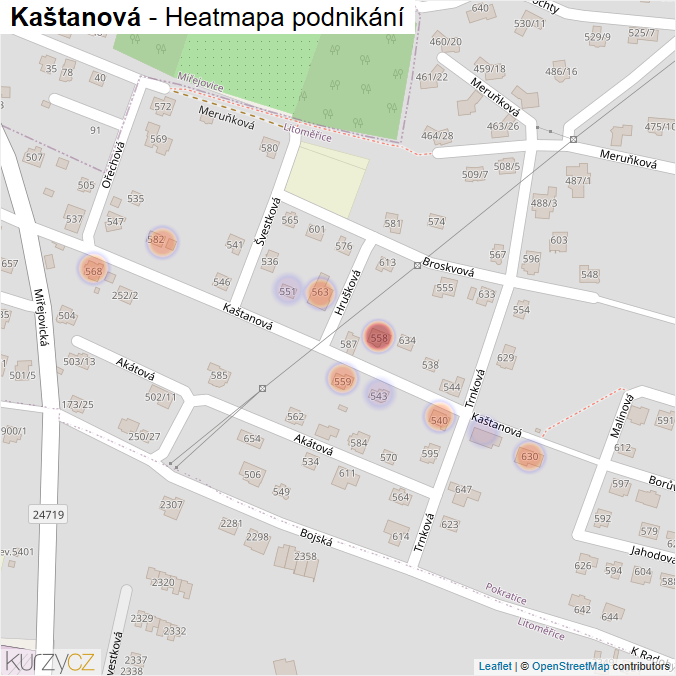 Mapa Kaštanová - Firmy v ulici.