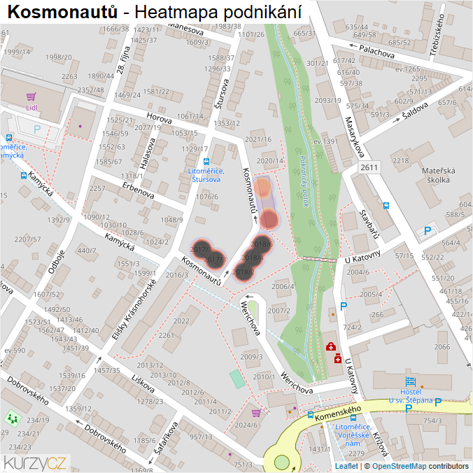 Mapa Kosmonautů - Firmy v ulici.