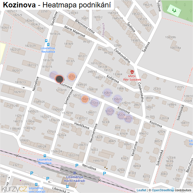 Mapa Kozinova - Firmy v ulici.