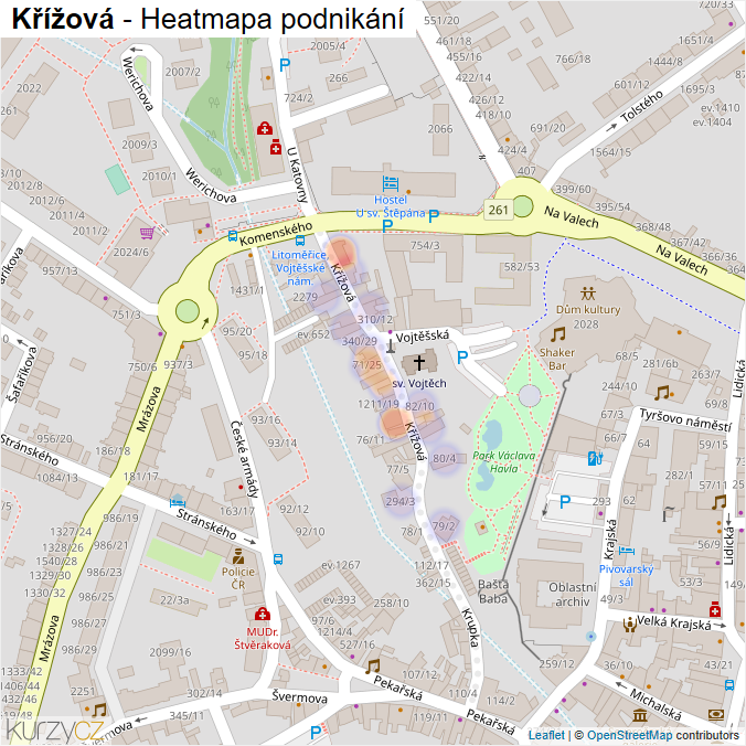 Mapa Křížová - Firmy v ulici.
