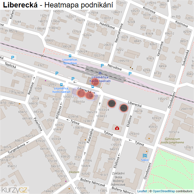 Mapa Liberecká - Firmy v ulici.