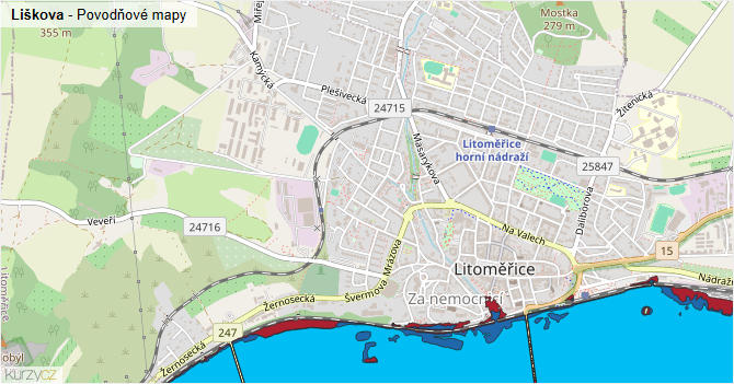 Liškova - záplavové mapy stoleté vody