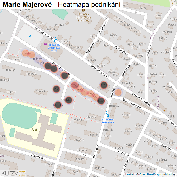 Mapa Marie Majerové - Firmy v ulici.