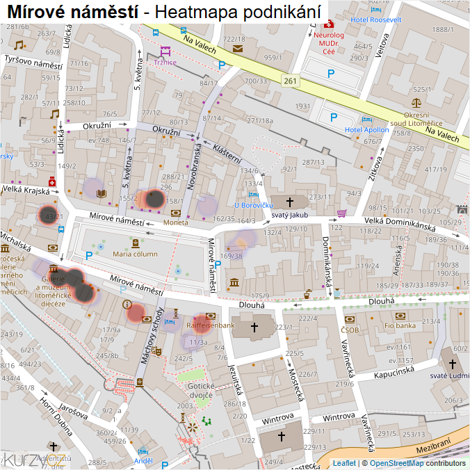 Mapa Mírové náměstí - Firmy v ulici.