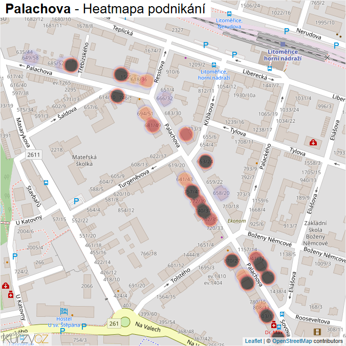 Mapa Palachova - Firmy v ulici.