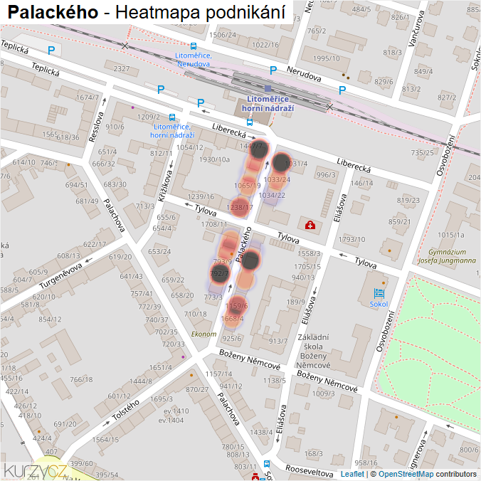 Mapa Palackého - Firmy v ulici.