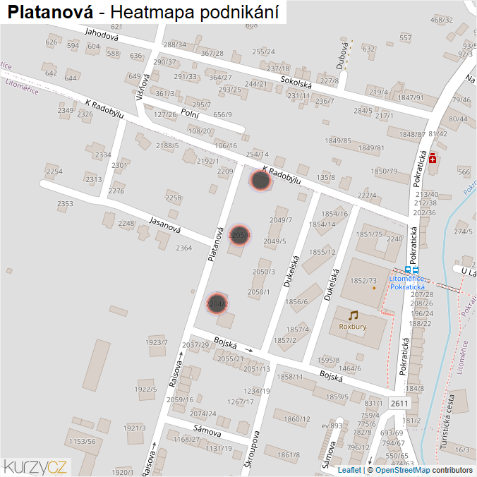 Mapa Platanová - Firmy v ulici.