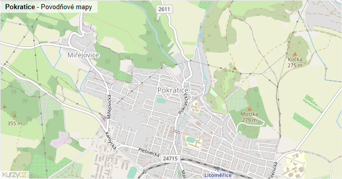 Pokratice - záplavové mapy stoleté vody