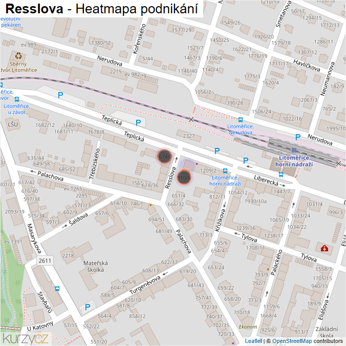 Mapa Resslova - Firmy v ulici.