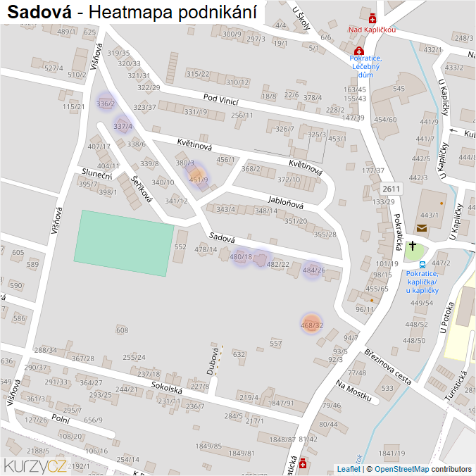 Mapa Sadová - Firmy v ulici.
