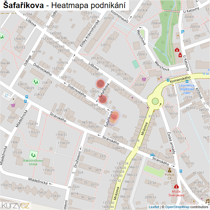 Mapa Šafaříkova - Firmy v ulici.