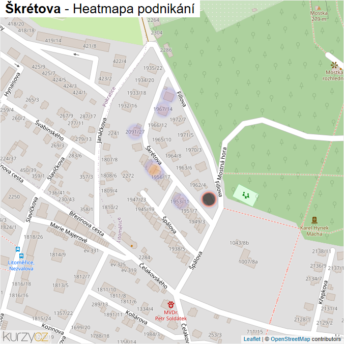 Mapa Škrétova - Firmy v ulici.