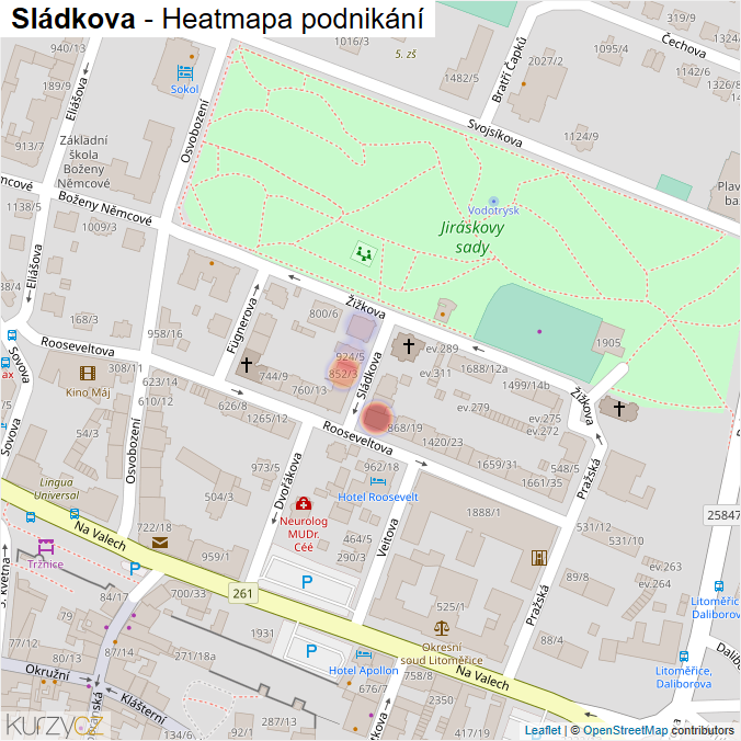 Mapa Sládkova - Firmy v ulici.