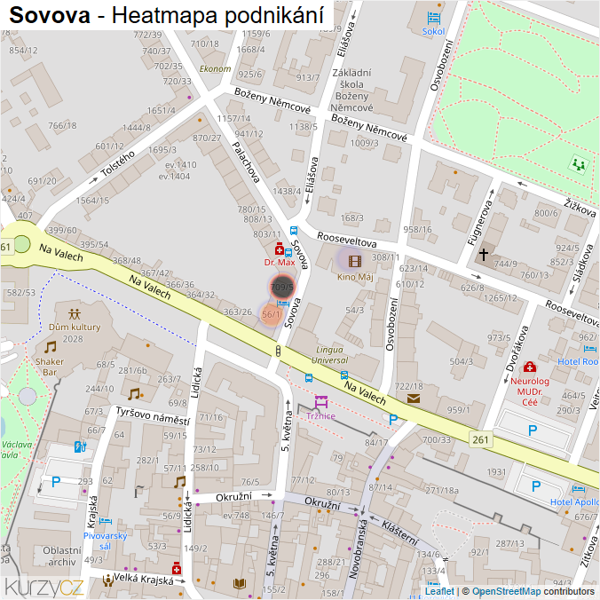 Mapa Sovova - Firmy v ulici.