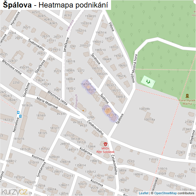 Mapa Špálova - Firmy v ulici.